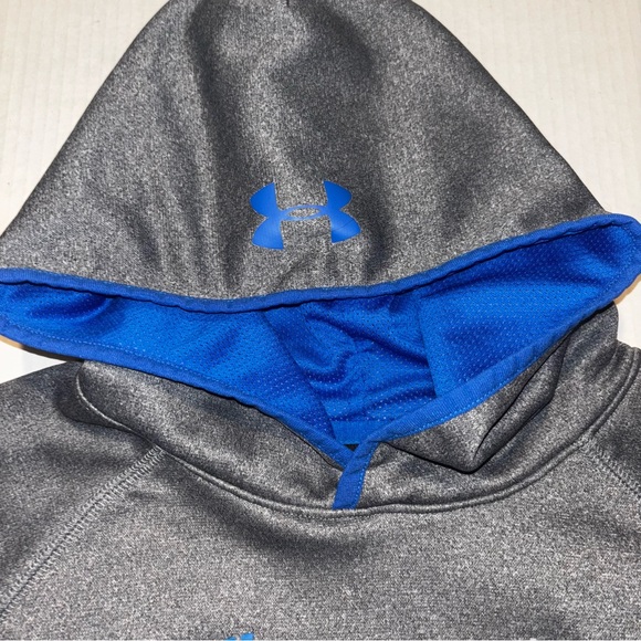 UNDER ARMOUR ColdGear Hoodie Fleece Big Logo Pocket Gray Blue Boy’s Size Youth L - Picture 4 of 8